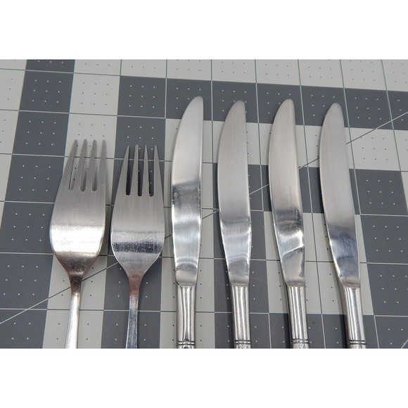 Stanley Roberts Rose Royale Stainless Steel Knives Forks Taiwan Lot of 6 - Picture 6 of 9